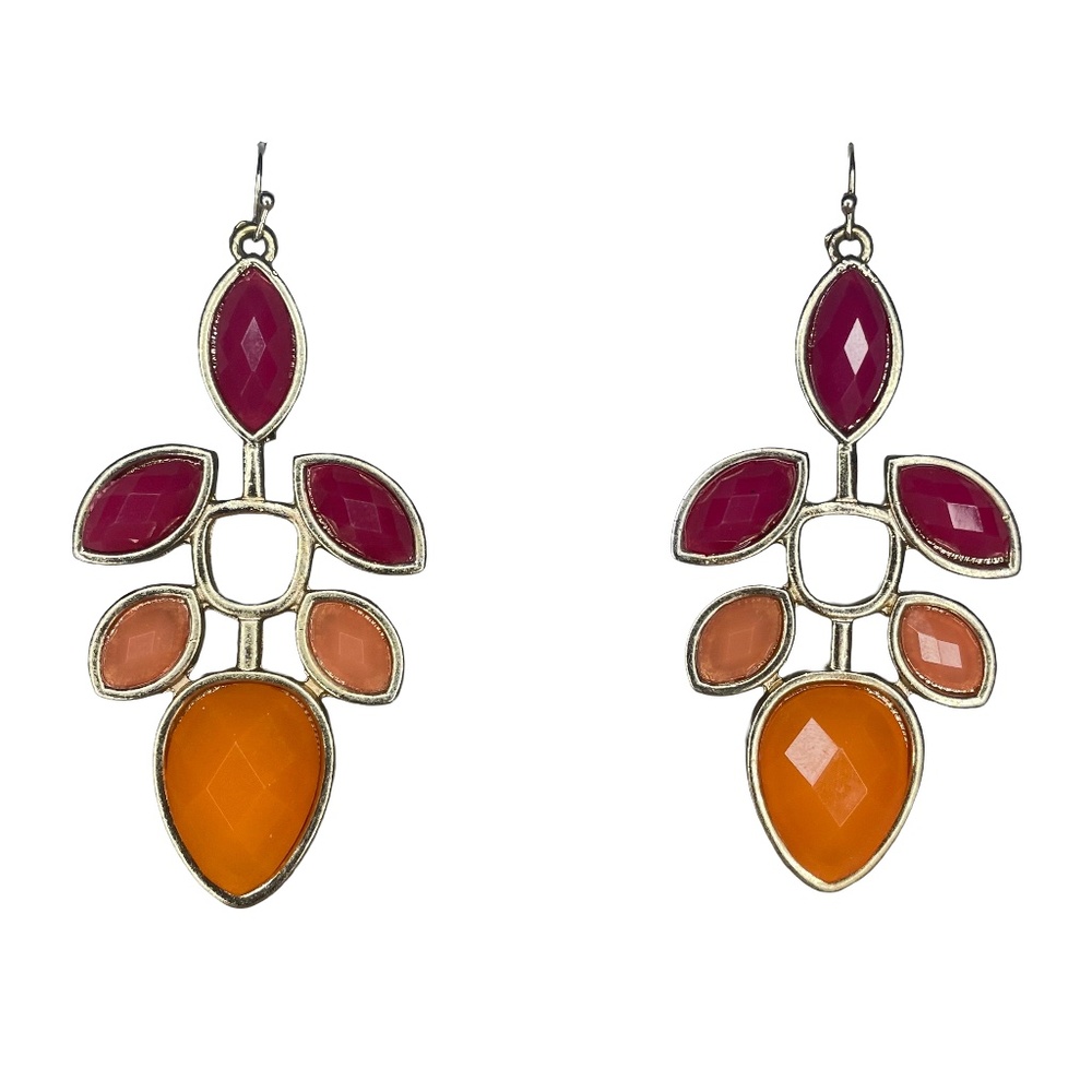 Vintage CUSP by Neiman Marcus Earrings Stone Dangle Pierced Tear Leaf Gold Tone